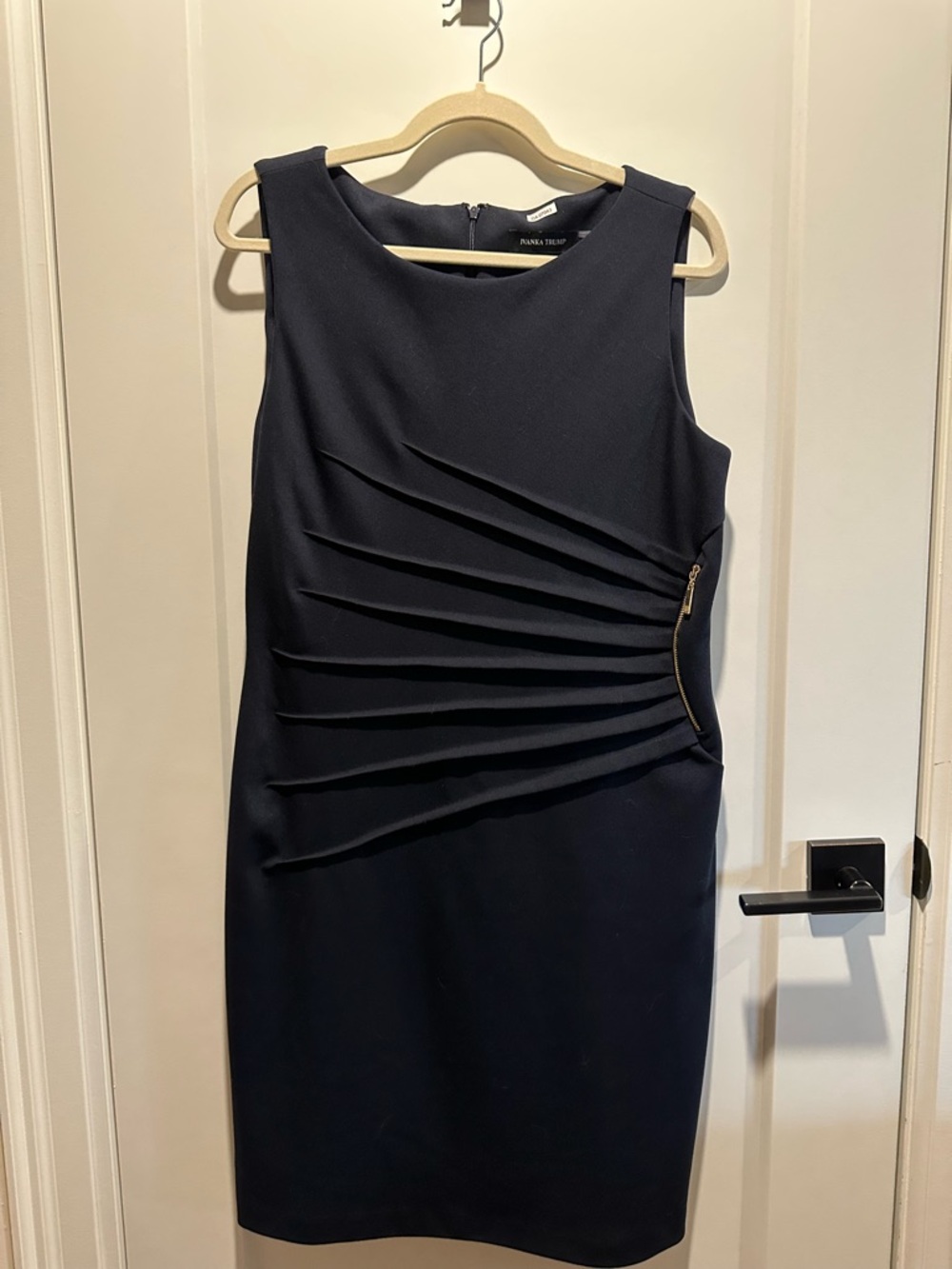 Ivanka Trump Navy Sheath Dress with Side Zip Detail